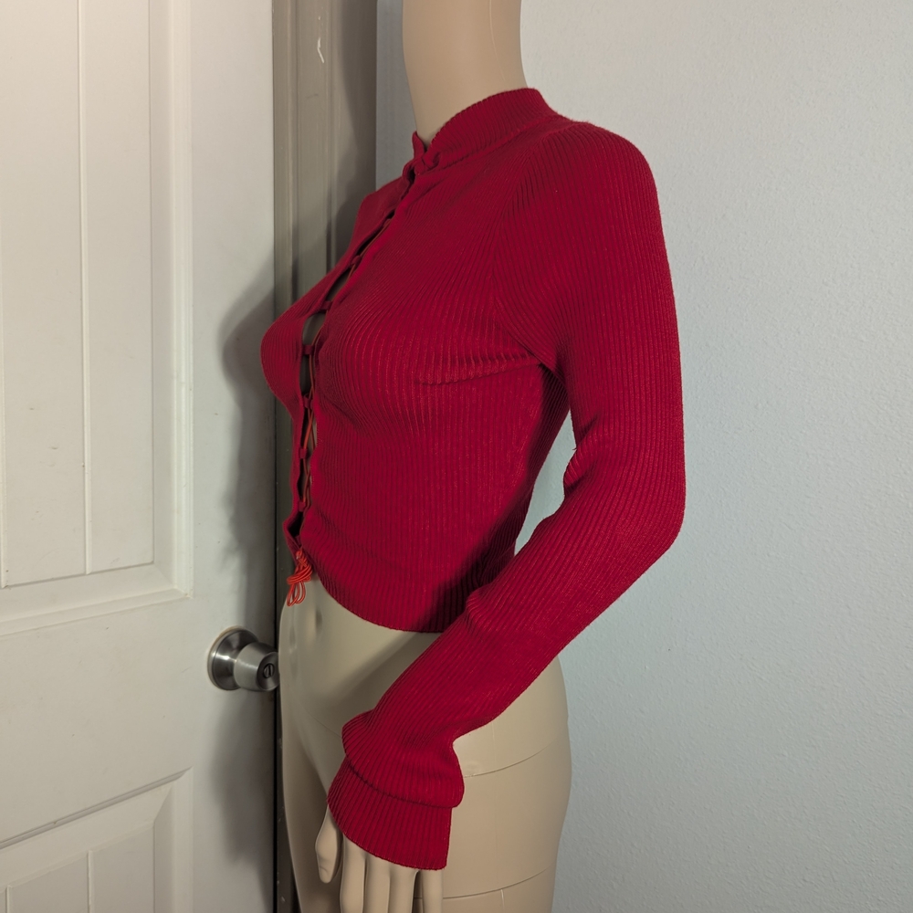 Red Ribbed Long Sleeve Top - Picture 8 of 9